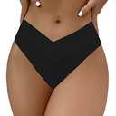 SherryDC Women's V Cut High Waisted Bikini Bottom High Leg Cut Swimsuit Bathing Suit Bottoms Black Large
