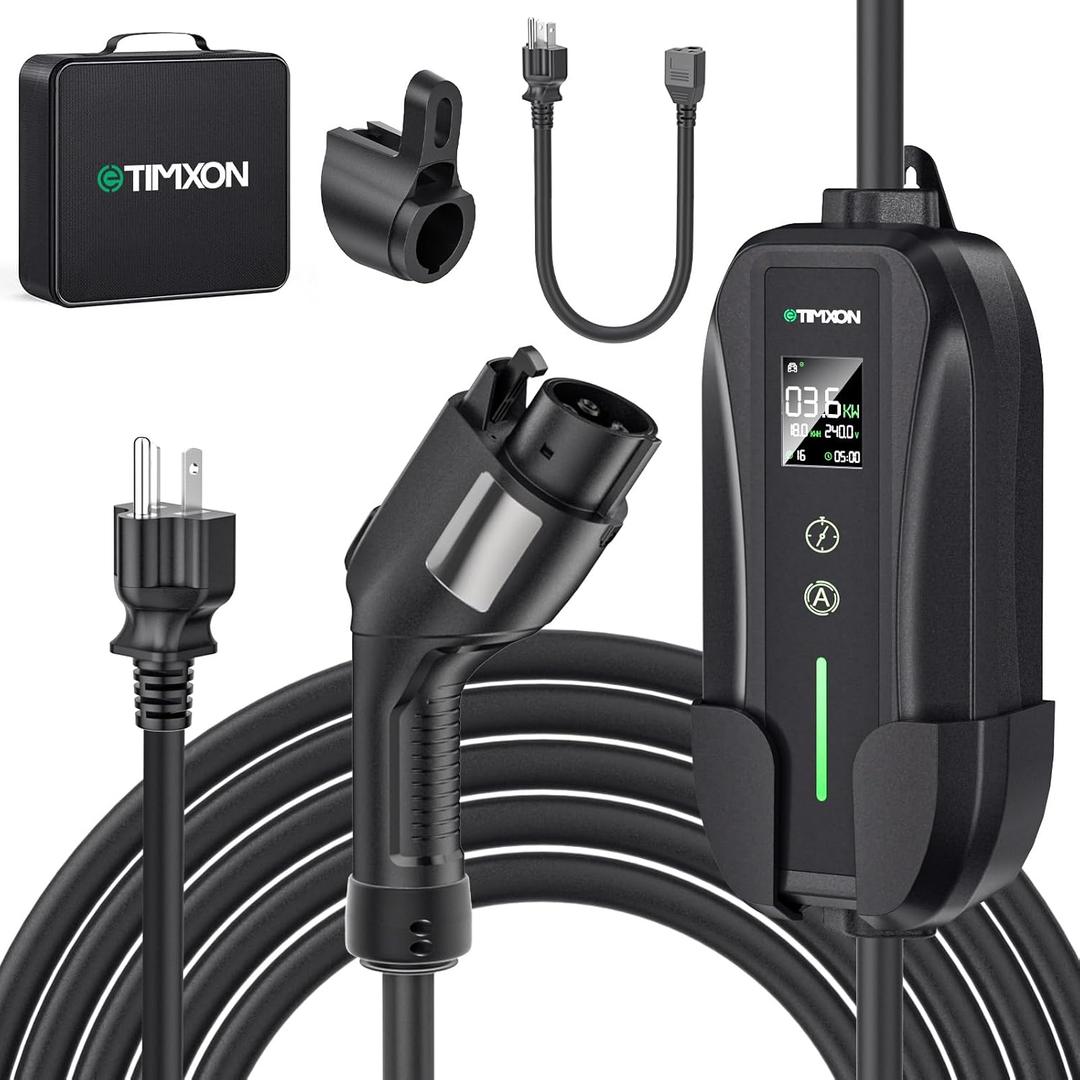 16A Level 1&2 EV Charger, ETL Certified Portable J1772 Electric Car Charger, Electric Vehicle Charging Station with 25FT Cord,120V/240V NEMA 6-20P Plug & 120V 5-15P Adapter for All J1772 EV Cars