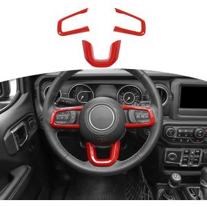 RT-TCZ for Wrangler JL Steering Wheel Trim Decal Panel Red for Jeep Wrangler JL JLU 2018 up for Gladiator JT 2020 up Red Interior Accessories 3pcs