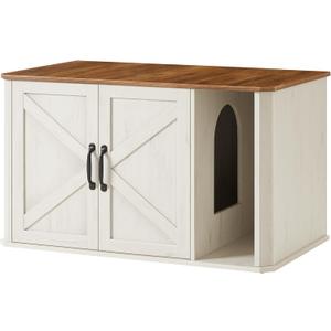 Feandrea Litter Box Enclosure, Modern Cat Litter Box Furniture Hidden, Front Entry, Double Doors, Handles, Cat House, Side End Table, 33.5 x 19 x 19.5 Inches, Honey Brown and Rustic White UPCL012K01  