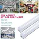 6 Pack 4FT 60W LED Shop Light, V Shape Integrated T8 LED Tube Light, 6600LM, 6000K Super Bright White,high Output Linkable with Plug for Garage, Workshop,Basement,Warehouse