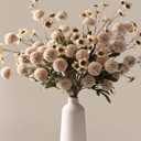 HyeFlora Fake Kiku Flowers, Faux Silk Pompon Mums Artificial Flowers, Chrysanthemum Stems Floral Arrangement Dried Flowers Vintage Decorative Indoor Home Decor Beige with Wax (Vase not Included)