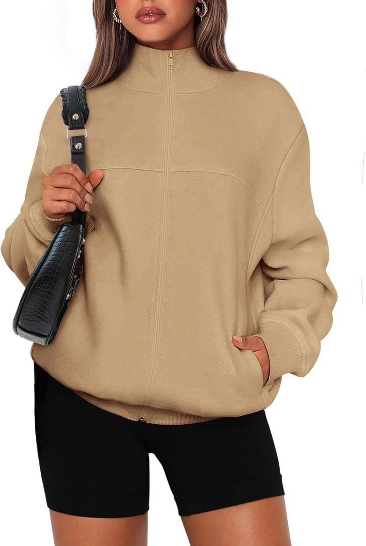 PRETTYGARDEN Women's 2025 Spring Fall Fashion Full Zip Up Sweatshirt Long Sleeve Loose Fit Trendy Casual Jacket with Pockets (S)