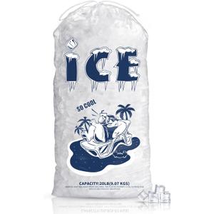 FireKylin 100 Pack Ice Bags 20 lb, Heavy-Duty Ice Bags with Drawstring, Portable Ice Cube Storage and Freezer Keeper(2 Mils Thickness)