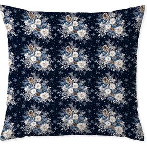 Welshower Navy Blue Christmas Winter Floral Pillow Covers 18x18, Rustic Christmas Decor, Snowflake Xmas Pinecone Botanical Decorative Throw Pillow Covers for Couch Sofa Bedroom Living Room
