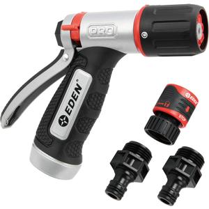 Eden 94844 Heavy Duty Metal Garden Hose Nozzle,HIGH Pressure 4-Pattern Watering Sprayer W/Quick Connector Set for Watering Garden, Lawns, Plants, Showering Pets, Washing Car