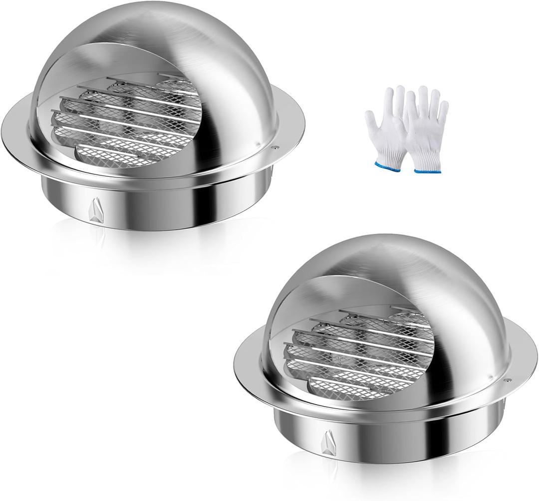 4 Inch Wall Vent Cover, HG Power Exhaust Vent with Screen Mesh, Stainless Steel Soffit Vents, Round Air Vent Covers for Outdoor Ventilation System 95mm 2PCS, Silver
