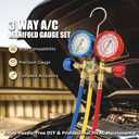 3 Way AC Manifold Gauge Set, Fits for R134A R12 R22 and R502 Refrigerants, with 5FT Hose, Acme Tank Adapters, Quick Couplers and Can Tap