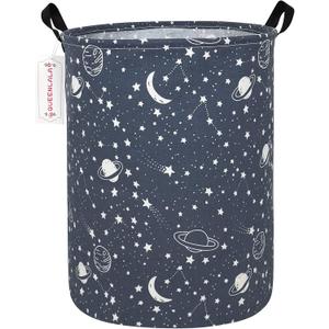 QUEENLALA Large Storage Basket,Laundry Hamper/Bathroom/Home Decor/Collapsible Round Storage Bin,Boys and Girls Hamper/Boxes/Clothing(Round-blue-starry sky)