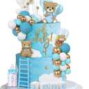 44 PCS Bear Cake Toppers - Mini 3D Bear BABY Letters Milk Bottle Blue Gold Foam Balls Cake Toppers for Boy Girl Birthday Party Baby Shower Cake Decorations
