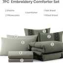MaiRve Embroidery Comforter Set, Boho Farmhouse Western Bedding Set, All Season Bed in A Bag Comforter Set with Sheets, Pillowcases & Shams, Olive Green Queen 7 Pieces