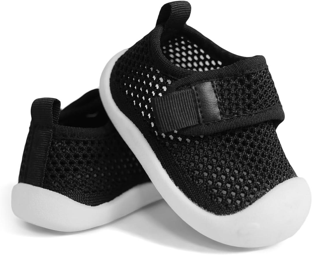 Toddler Shoes Baby Girl Boy Soft Breathable Mesh Wide Toe Box Lightweight Non-Slip Slip On First Walking Shoes (3-black)