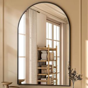 GLSLAND 26x38 inch Arch Bathroom Mirror - Arched Bathroom Mirror/Wall Mounted Vanity Mirror - Arch Metal Frame Wall Mirror for Bathroom Bedroom Living Room, Black