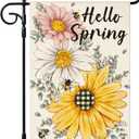 Artscope Spring Flowers Garden Flag 12x18 Inch Double Sided for Outside, Hello Spring Sunflower Daisy Floral Garden Flag for Holiday Yard Outdoor Decoration
