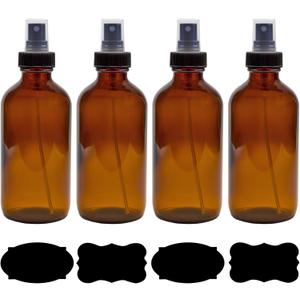 Cornucopia 8-Ounce Amber Glass Fine Mist Spray Bottles (4-Pack); Boston Round w/Atomizer Spritzers for Aromatherapy, Perfume, Cologne, DIY & More