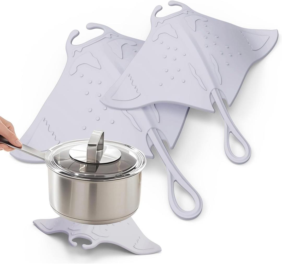 UMIRRO Cute Silicone Trivets for Hot Pots and Pans w/Pop-up Fun, Heat Resistant Mats for Quartz Countertop, Ocean Themed Pot Holder Pads for Coastal Decor, Kitchen Gifts for Beach Lovers Grey 2 Pack