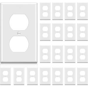 BESTTEN 20 Pack 1-Gang Duplex Wall Plate, Standard Size, Unbreakable Polycarbonate Receptacle Outlet Cover and Switch Cover, UL Listed, White