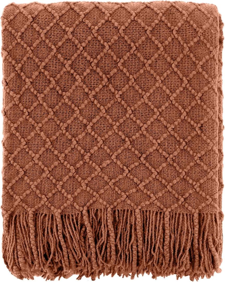 CREVENT Farmhouse Boho Knitted Throw Blanket for Couch Sofa Chair Bed Home Decoration, Soft Warm Cozy Light Weight for Spring Summer Fall (60''X80'' Caramel), 60inchX80inch