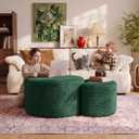 Nesting Coffee Table Set of 2, Upholstered Round Corduroy Circle Foam Round Side Table for Living Room, Entryway Set, 32"+17" Footrest No Assembly (Green, 32"+17")