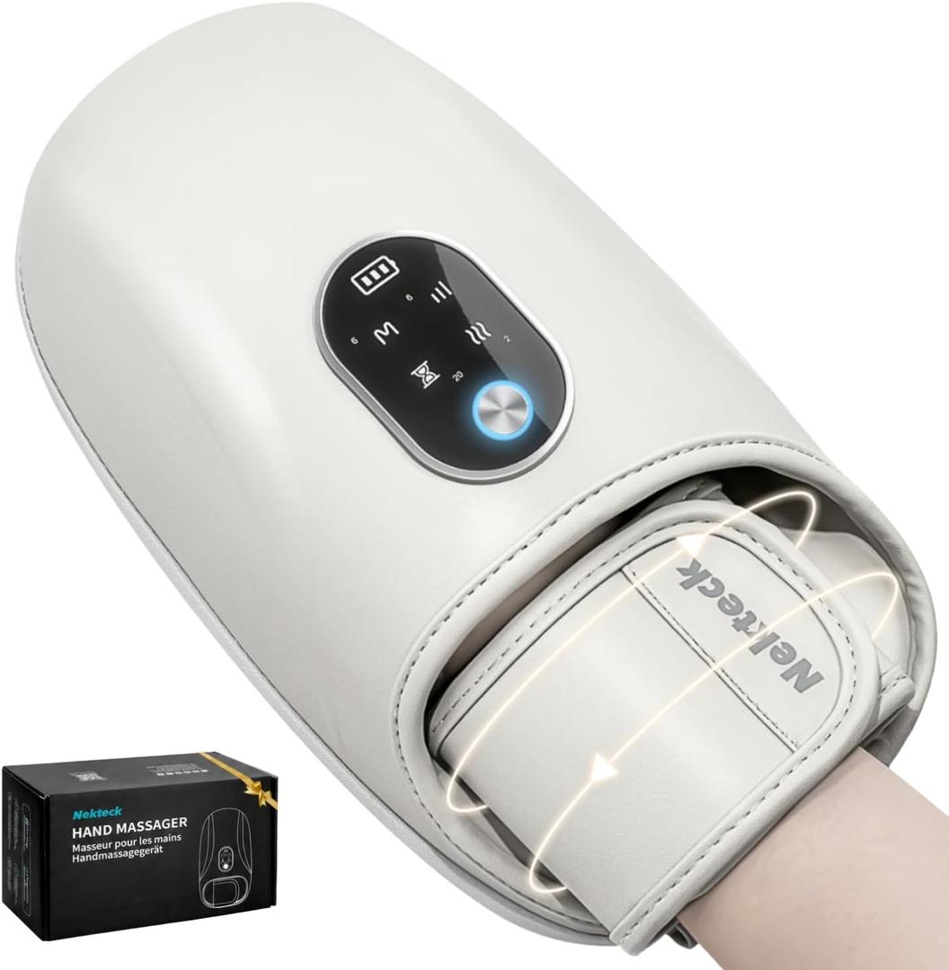 Nekteck Hand Massager with Heat and Compression, Cordless Hand and Wrist Massager for Carpal Tunnel, Arthritis, Stiffness and Joint Pain Relief, Gift for Women, Men, Seniors (Rechargeable)