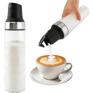 Sugar Dispenser with Pour Spout, 17 oz Stainless Steel Creamer Dispenser for Beverages and Cooking, Glass Sugar Shaker Jar for Coffee Bar, Kitchen, Organizer (COLOR:Black)