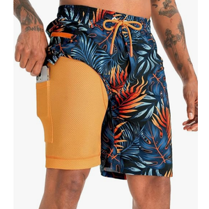 APTRO 2 in 1 Men's Swim Trunks 9" with Zipper Pockets Bathing Suit Built-in Board Shorts Swimwear Long Shorts, 2XL