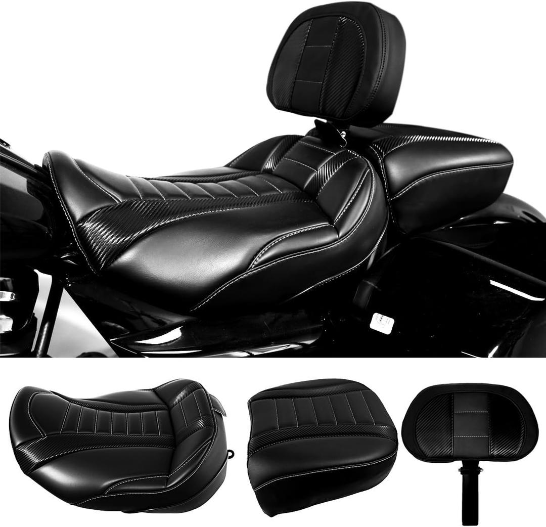 Driver Passenger Solo Seat Backrest Kits Compatible With For Harley Touring Street Road Glide FLHX FLTRX ST 2024 2025 2026 (Black White)