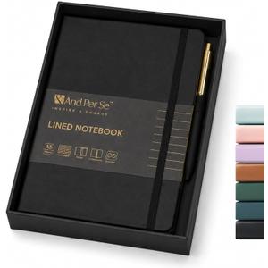 &And Per Se Lined Journal and Pen Set, A5 Leather Journal Stationery Set, 160 Pages 100GSM Thick Paper, Notebook Gift Set (Black)