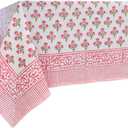 ATOSII Gulbahar White Pink 100% Cotton Fall Rectangle Tablecloth, Hand Block Print Washable Table Cover, Christmas Parties Buffet Dining, Weddings, Thanksgiving, Halloween, 60 X 108 Inches 8 Seater