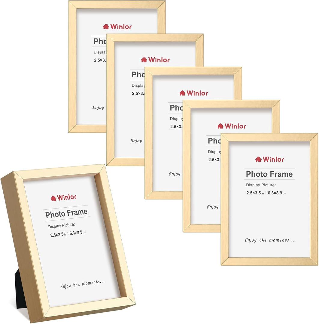 Mini Picture Frames, 6 Pack, 2.5x3.5 inch Small Photo Frames, Multi-Display Options for Desk, Shelf, Wall Mount Perfect for Baby Photos, Polaroids, and Gifts, Gold