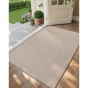 Color&Geometry Ultra-Thin Indoor Door Mat, 36"x56" Low-Profile Non-Slip Entryway Rug with Modern Geometric Texture, Washable Doormat for Indoor Entrance, Front Door, Khaki (Rolled-up NO Creases) (3' x 4'8" (Rectangular))