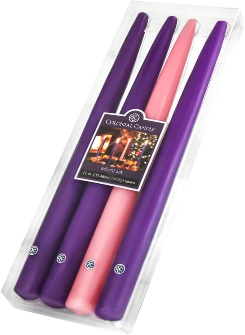 Colonial Candle 12 Inch Unscented Christmas Advent Candle Set (Set of 4), Virtually Dripless Taper Candles, Premium Wax with Cotton Wick, Up to 10 Hour Burn - Made in The USA