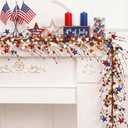 Wavwavw 59 Inches 4th of July Patriotic Garland Lighted Red White Blue Memorial Day Garland Artificial Star and Berry Lights Battery Operated 250th Anniversary Decor for Home Mantle Fireplace Table