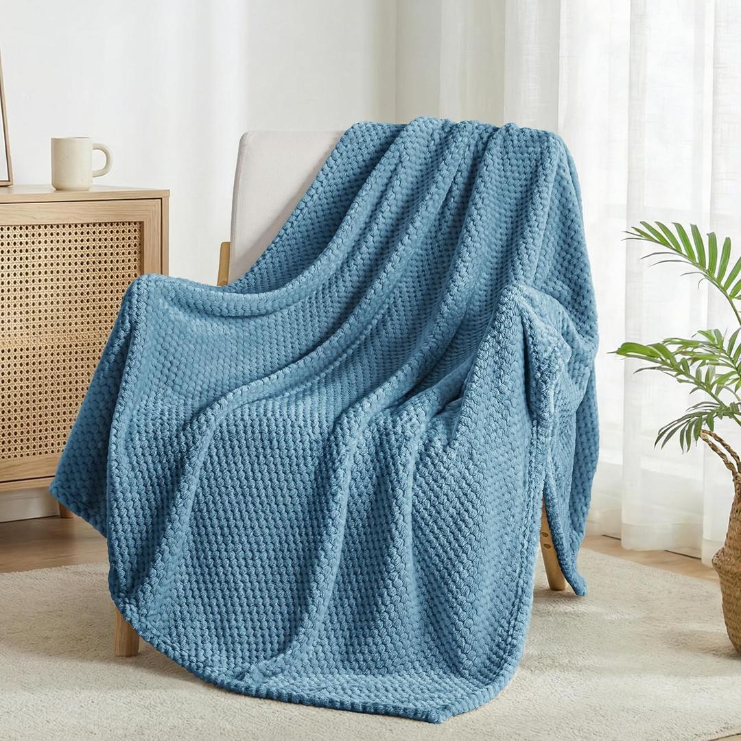 Super Soft and Warm Blankets for Couch, Sofa and Bed Waffle Textured, Cozy, Fuzzy and Lightweight (Slate Blue, 50x70 Inches)
