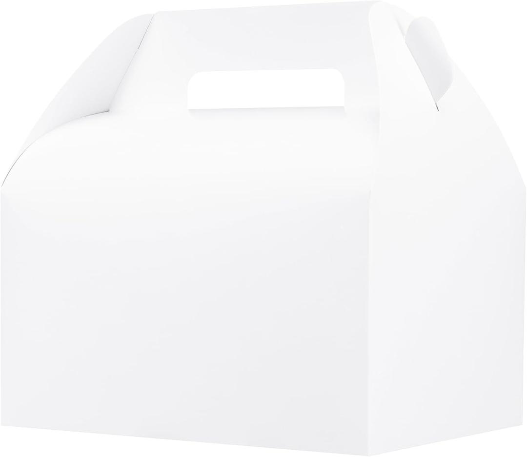 3 x UnicoPak 5 Pack 10x7x7.5 Extra Large Gable Boxes, White Gift Boxes with Handle Lunch Boxes To Go for Birthday Wedding Party Favors Picnic Welcome