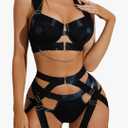 Avidlove Lingerie Set for Women Sexy Strappy Lingerie Underwire Push Up Bra Garter Set Lingerie with Chain XXL
