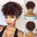 DEYNGS Afro Headband Wig Kinky Curly Headband Wig with Bangs Ombre Afro Puff Wigs for Women Brown High Puff With Bangs Wrap Synthetic Half Wigs
