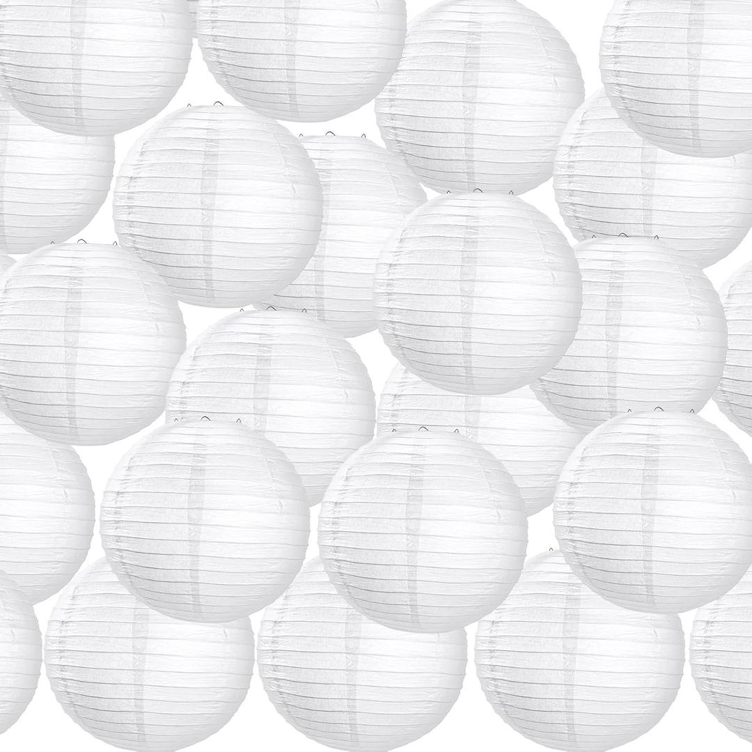 Treela 30 Pack White Chinese Japanese Paper Lanterns Decorative Hanging Ball Round Paper Lantern Lamps for Wedding Birthday Party Home Decorations(12 Inch)