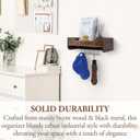 MyGift Baseball Cap Storage Holder Organizer Wall Mount, Hat Rack Shelf, Floating Shelf with 10 S-Hook Hanger, Entryway Shelf Tray, Urban Industrial Burnt Solid Wood and Black Metal