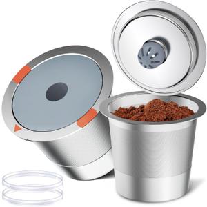 Noalto Reusable K Cups and Coffee Pods,Universal stainless steel k Cups for Keurig 2.0 and 1.0 Coffee Makers machine(2pack)
