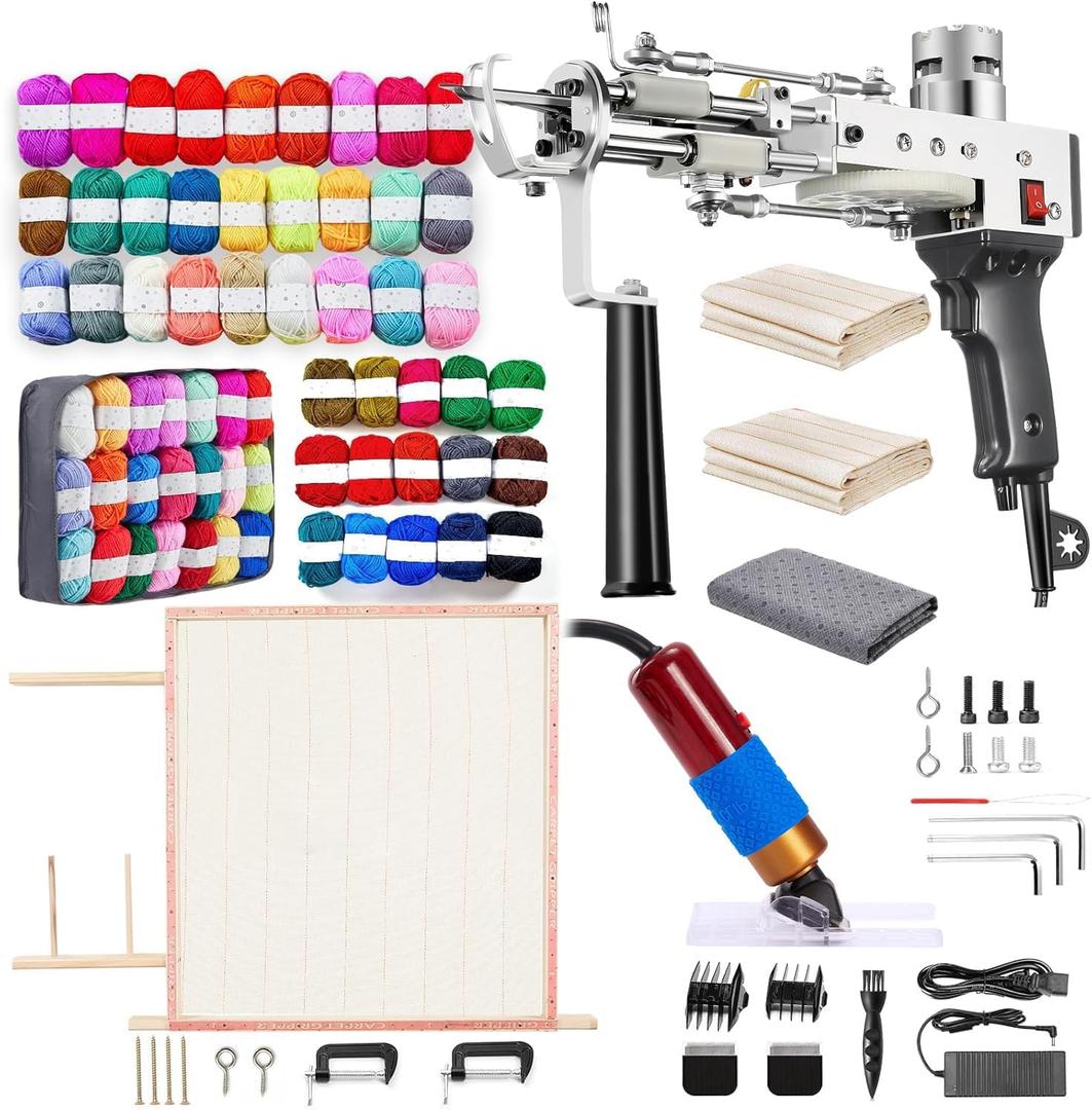 BESGEER 2025 Rug Tufting Gun Starter Kit with Frame with Trimmer - Rug Tufting with Carpet Trimmer Kit with Tufting Frame, 2 in 1 Cut & Loop Pile Gun& Carpet Carving ClippersBlack