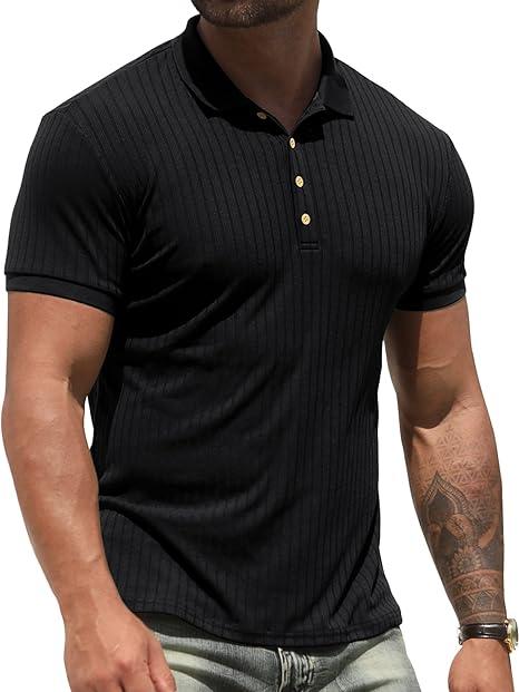 NITAGUT Men's Polo Shirts Long and Short Sleeve Performance Slim Fit Zip T-Shirts for Sports Golf Tennis Workout, Size M