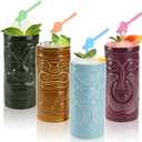 Cedilis 4 Pack Ceramic Tiki Mug, 10oz Tiki Drinking Cups, Exotic Zombie Cocktail Glasses, Tumblers Mai Tai glass, Tiki Bar Professional Hawaiian Halloween Party Barware