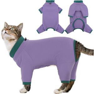 Sticky Cat Clothes Stretchy, Sphynx Hairless Sweater & Pajamas for Cats only, Soft Cat Onesie for Cats After Surgery Female Male & Hair Loss Prevention, Purple, S