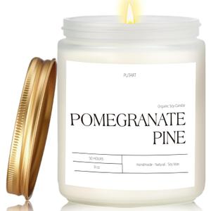 Pomegranate Pine Candles for Home Scented, 9oz Natural Soy Aromatherapy Non Toxic Candles with Essential Oil, Home Fragrance Stress Relief & Meditation Jar Candles Gifts for Women & Men