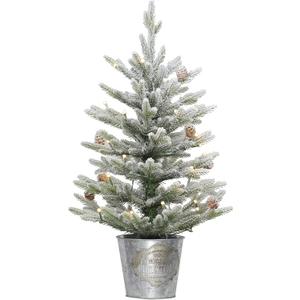 Puleo International Pre-Lit 2' Flocked Table Top Artificial Christmas Tree with 35 Lights in Metal Pot, Green