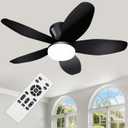 Small Ceiling Fan with Light - 35 Inch Flush Mount Ceiling Fan with Lights and Remote, Low Profile Ceiling Fans with 5 Reversible Blades, 6 Wind Speeds, Black Ceiling Fans for Bedroom