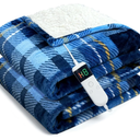 Electric Blanket Heated Throw, Soft Flannel 50"x60" Plaid Heating Blanket with 8 Hours Auto Off 10 Fast Heating Levels Machine Washable Sherpa Heated Blanket with Overheating Protection