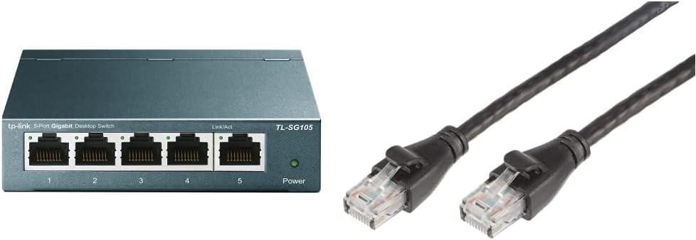 TP-Link 5 Port Gigabit Ethernet Switch (TL-SG105) and Cat 6 Ethernet Cables (5 Foot) - Pack of 5