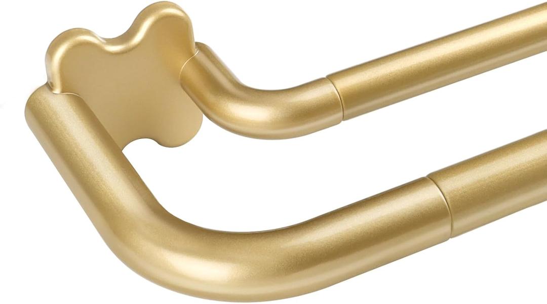 Gold Double Curtain Rod Set, USFOOK Blackout Wrap Around Curtain Rods for Windows 48 to 84 Inch, 6/8 Inch Room Darkening Curtain Rod 32 to 86 Inch, Decorative Double Drapery Rods